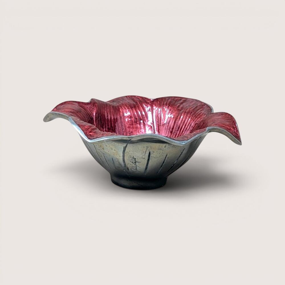 Signed Julia Knight Flower Bowl Mother Of Pearl Enamel
